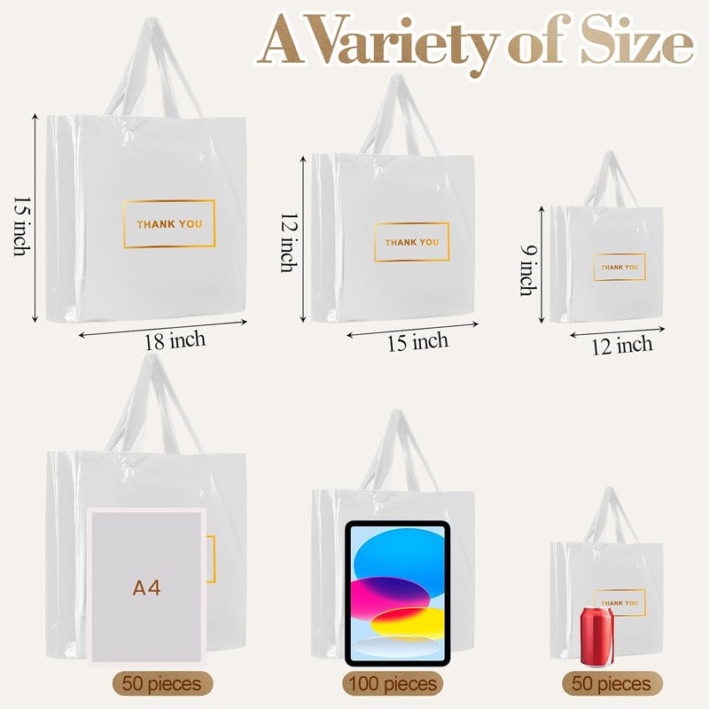 Teling 200 Pcs Thank You Plastic Bags Bulk Thank You Merchandise Bags for Wedding Business, 9 x 12'', 12 x 15'', 15 x 18''(White) - Image 3